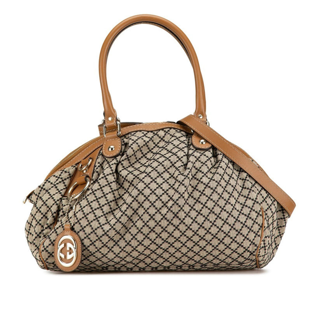 Gucci Diamante Sukey 2way Shoulder Bag Beige Brown Canvas Leather